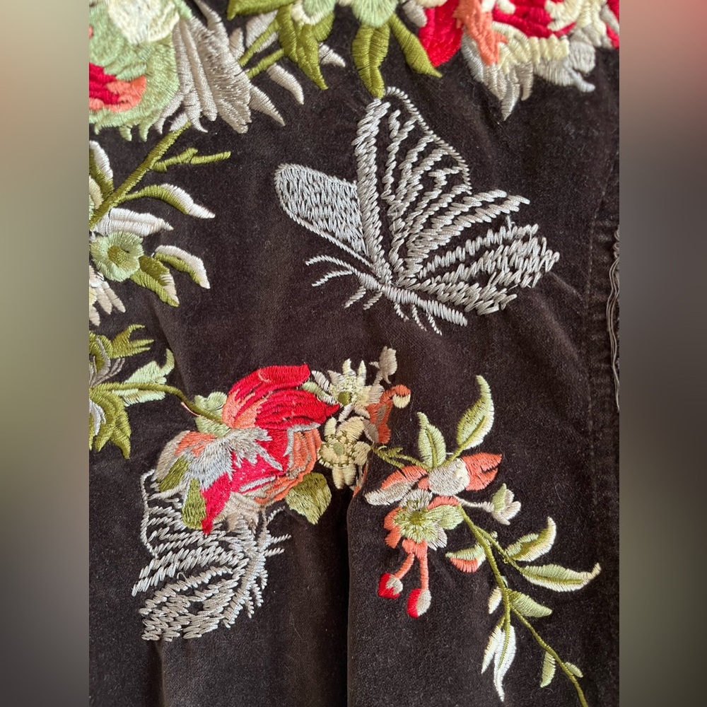 JOHNNY WAS velvet jacket blazer brown floral butterfly embroidered M medium - Picture 16 of 16